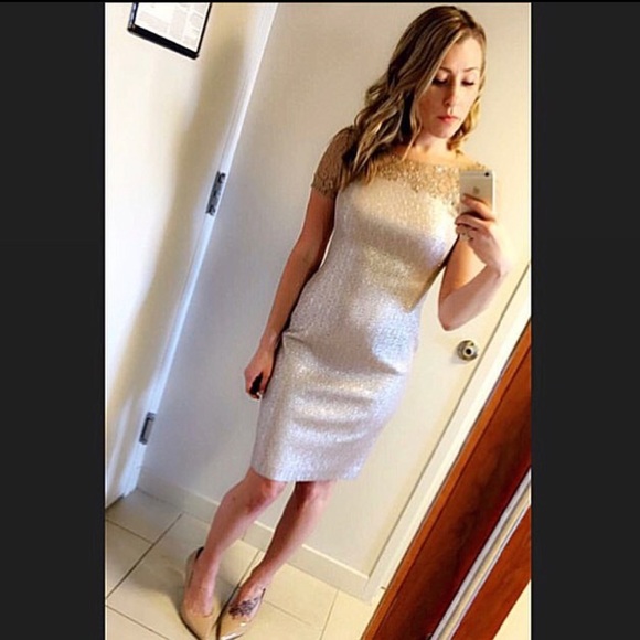 KAY UNGER MET JACQUARD COCKTAIL LACE EMBELLISHED DRESS // SIZE 2 - Picture 1 of 11